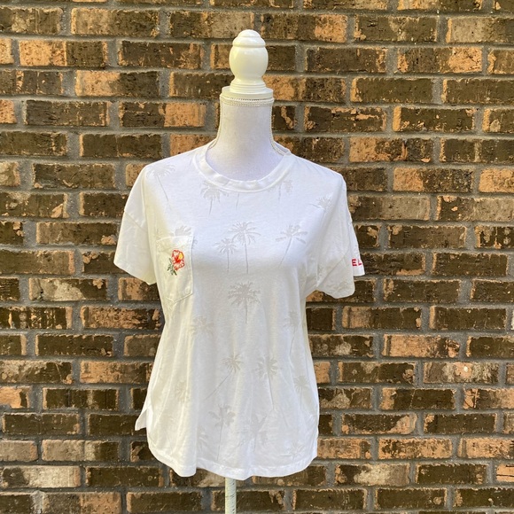 Peloton Lina Palm Tree Burnout Tee Shirt Size Small White.